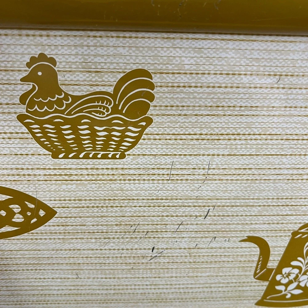 Vintage Metal Serving Tray Coffee Kettle Trivet Chicken‎ Design Yellow